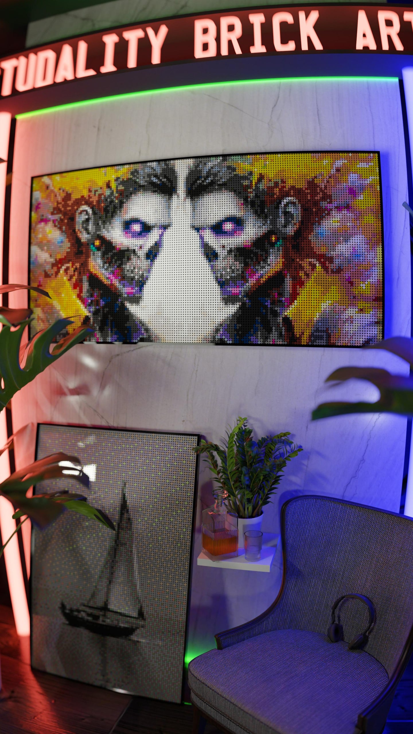 Veil of the Undead  LEGO® Style mosaic wall art made from colorful plastic bricks